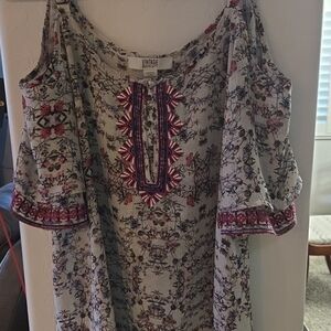 Vintage America Light Gray Floral Cold-Shoulder Women's Top
